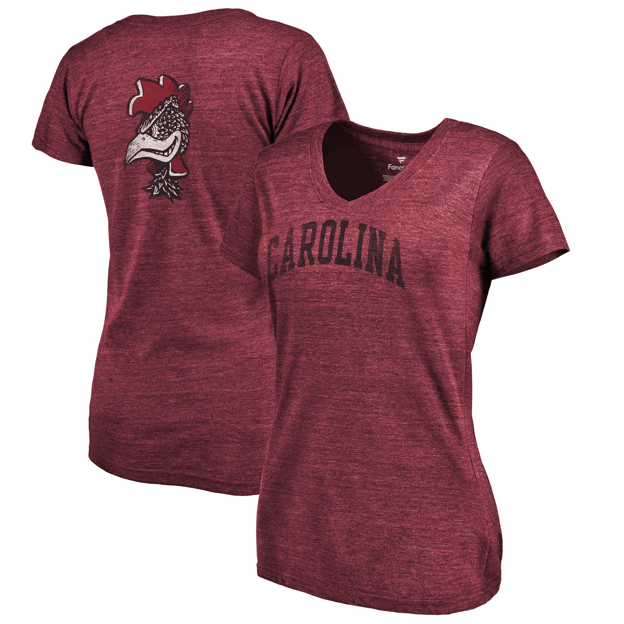 2020 NCAA Fanatics Branded South Carolina Gamecocks Women Garnet College Vault Two Hit Arch TriBlend VNeck TShirt